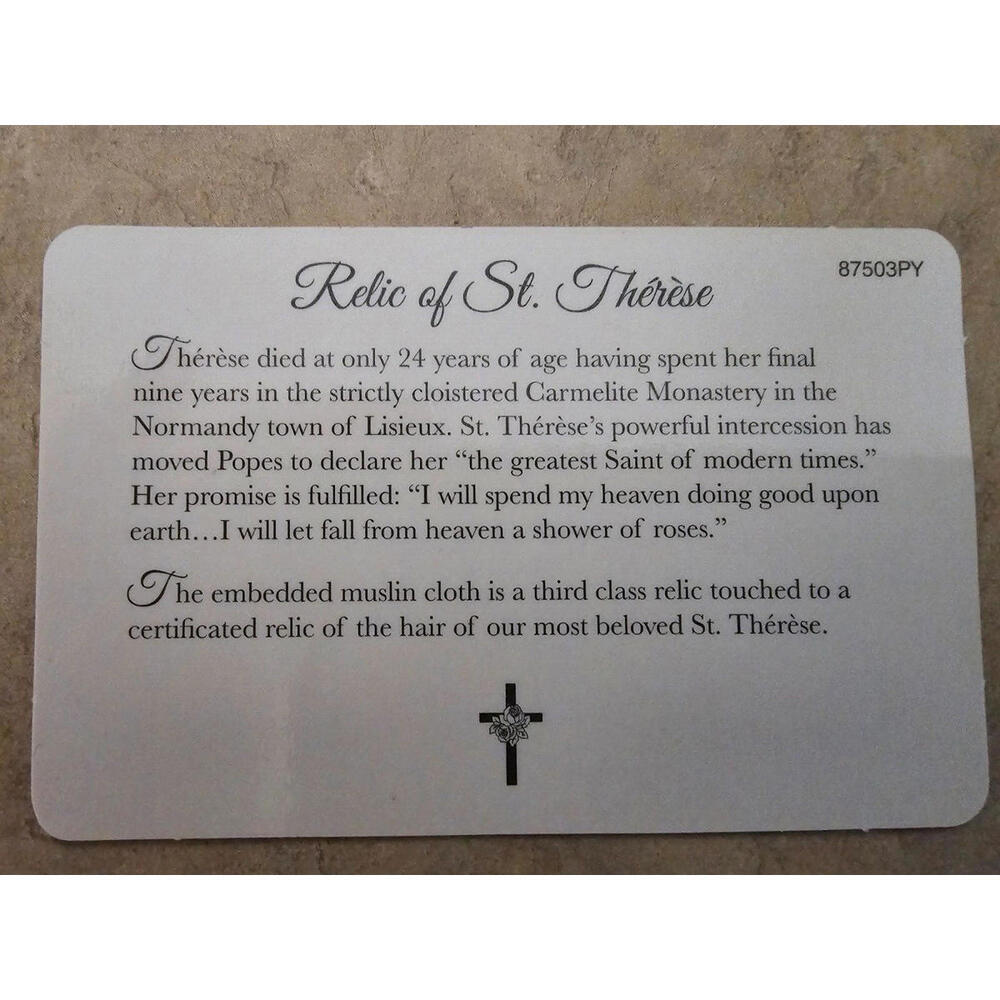 ST. Therese The Little Flower Relic Cloth card 2 1/4 x 3 1/2 - Picture 4 of 4